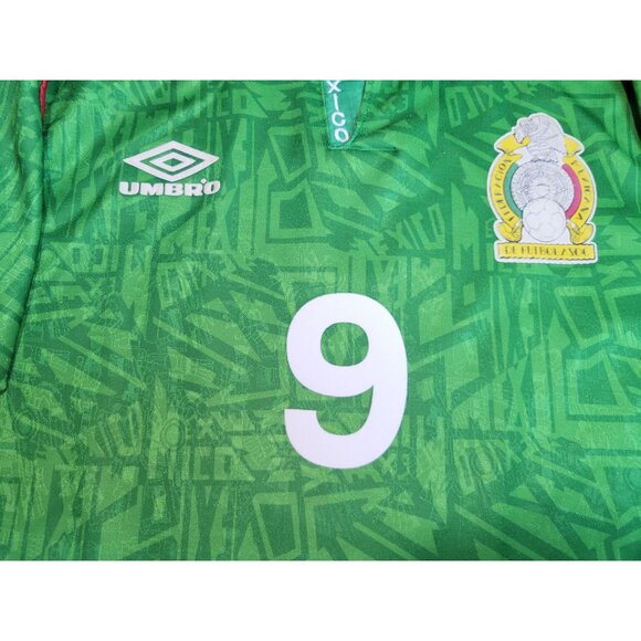 Hugo Sanchez Mexico Umbro 1993 COPA AMERICA Soccer Jersey Shirt L - Picture 4 of 9